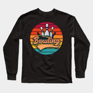 Vintage Bowling Pin And 80's Sun Retro Graphic Long Sleeve T-Shirt